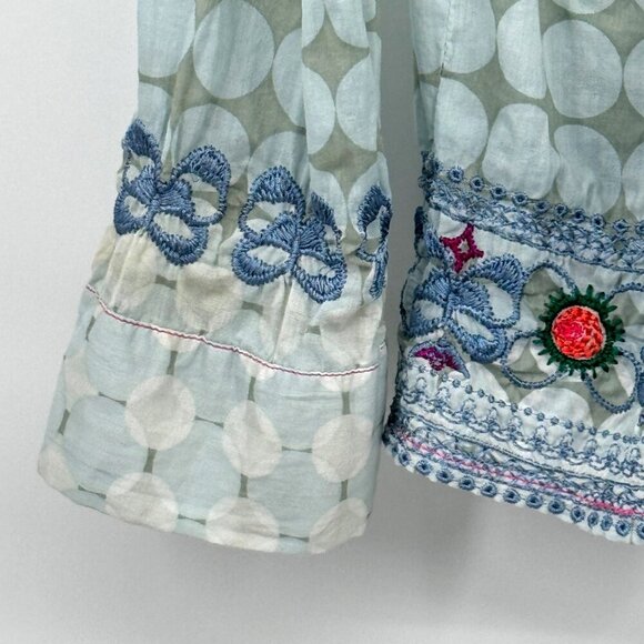 Johnny Was Workshop Embroidered Blouse woman’s size Medium Blue Boho Chic - Picture 5 of 14